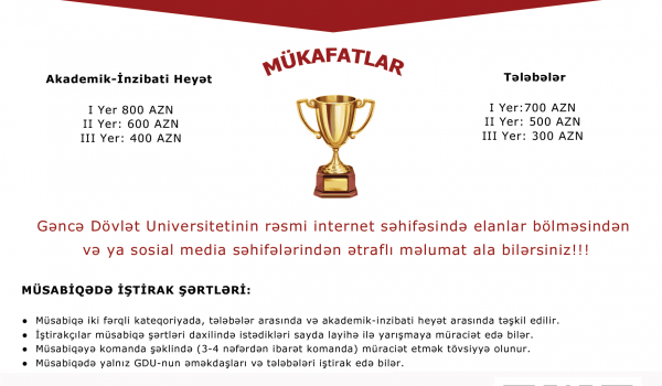 Gəncə Dövlət Universitetində innovasiya yönümlü sahibkarlığın inkişafı məqsədi ilə təşkil ediləcək “Yeni bir fikrim var 2” ideya yarışmasına dair qaydalar