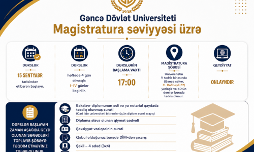Gəncə Dövlət Universitetində Magistratura səviyyəsi üzrə dərslər