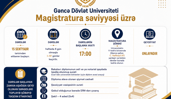Gəncə Dövlət Universitetində Magistratura səviyyəsi üzrə dərslər