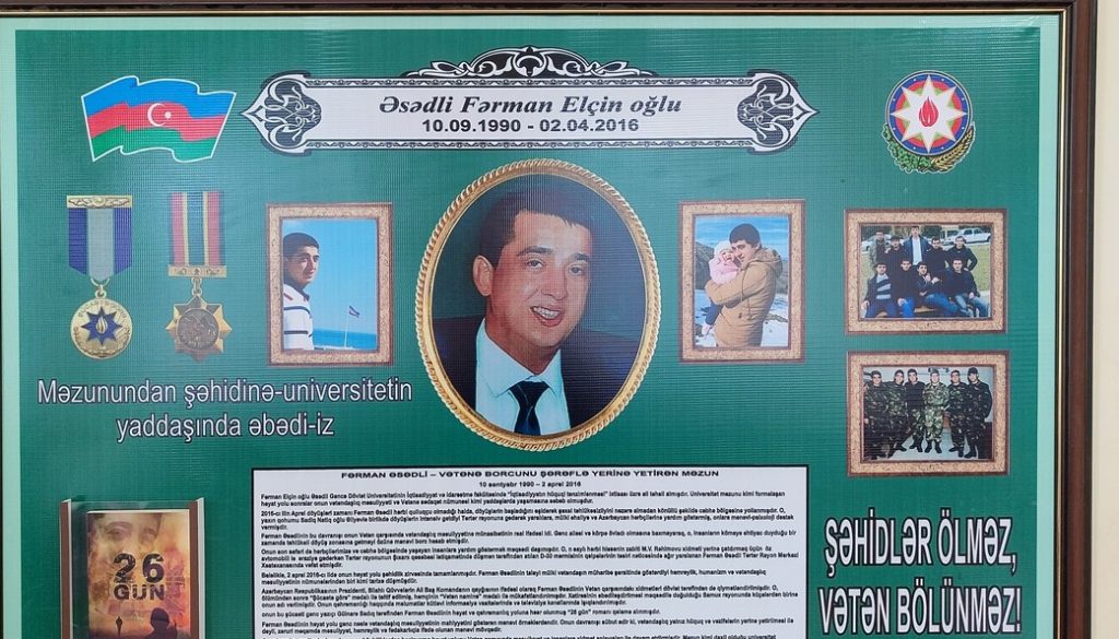     Gəncə Dövlət Universitetində şəhid məzun Fərman Əsədlinin adını daşıyan auditoriya istifadəyə verilib